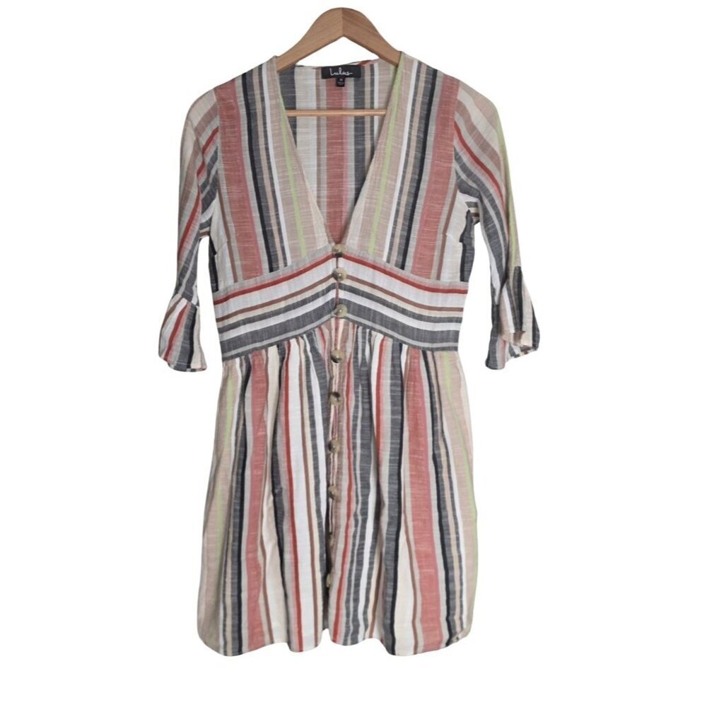 Women's - Lulus Cabana Striped Button Front Dress, Size Medium - Picture 2 of 11